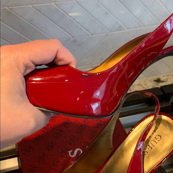 Red peep toe sling back pumps - Picture 6 of 8